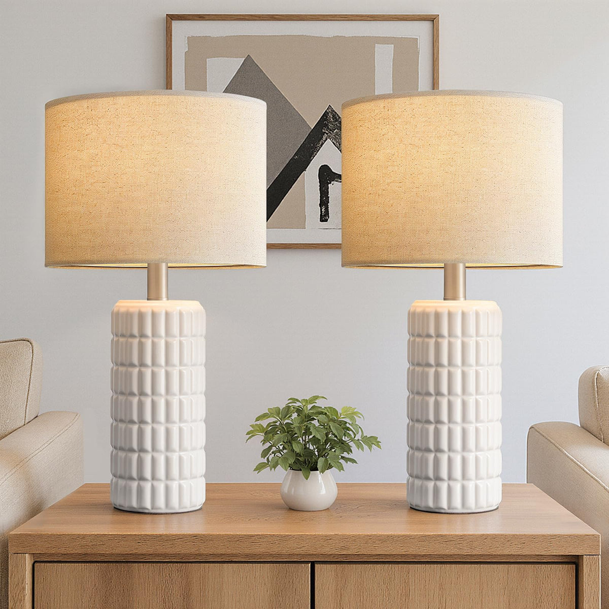 Seealle 23in ceramic table lamps paired with linen shade for modern living spaces