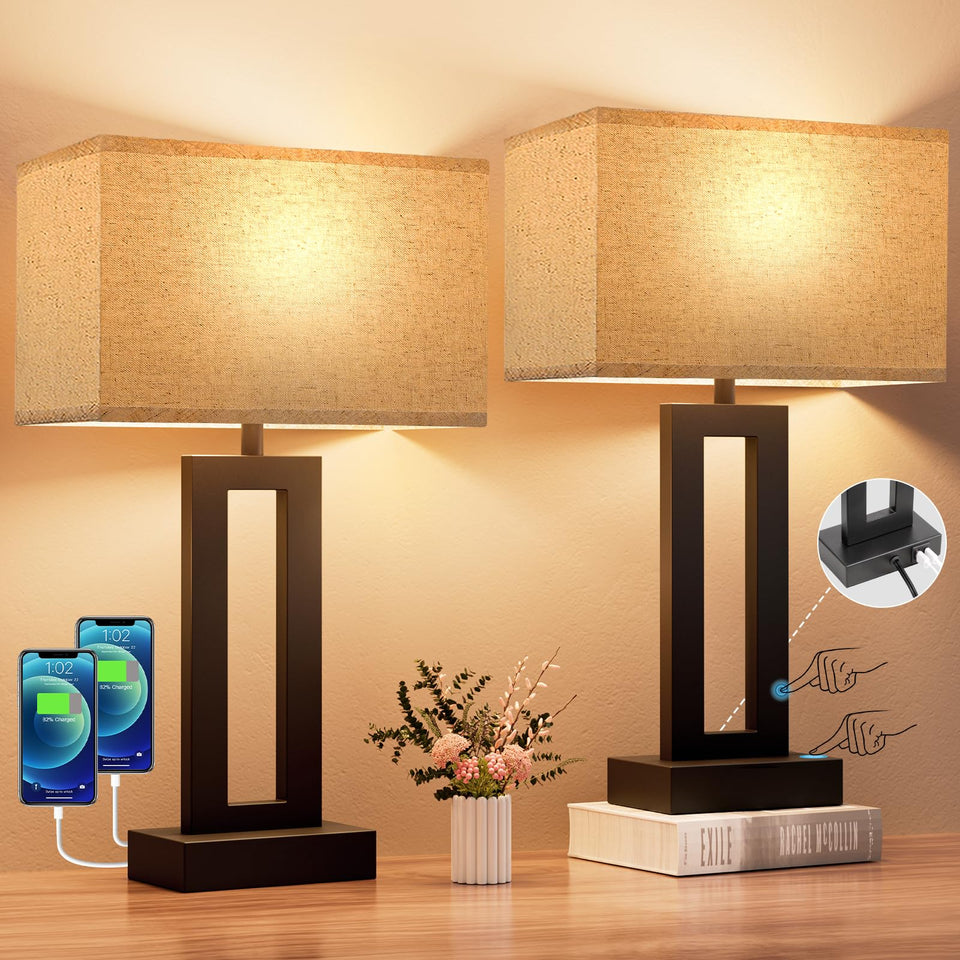 Seealle bedroom lamps pair with touch control and 3-way dimming for cozy ambiance.