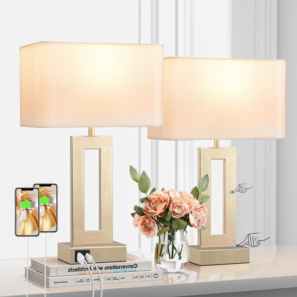 Seealle bedroom lamps set 2 with gold base and fabric shade for versatile nightstand lighting.