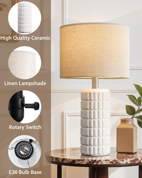 Seealle desk lamp ceramic body with linen shade for study or workspace