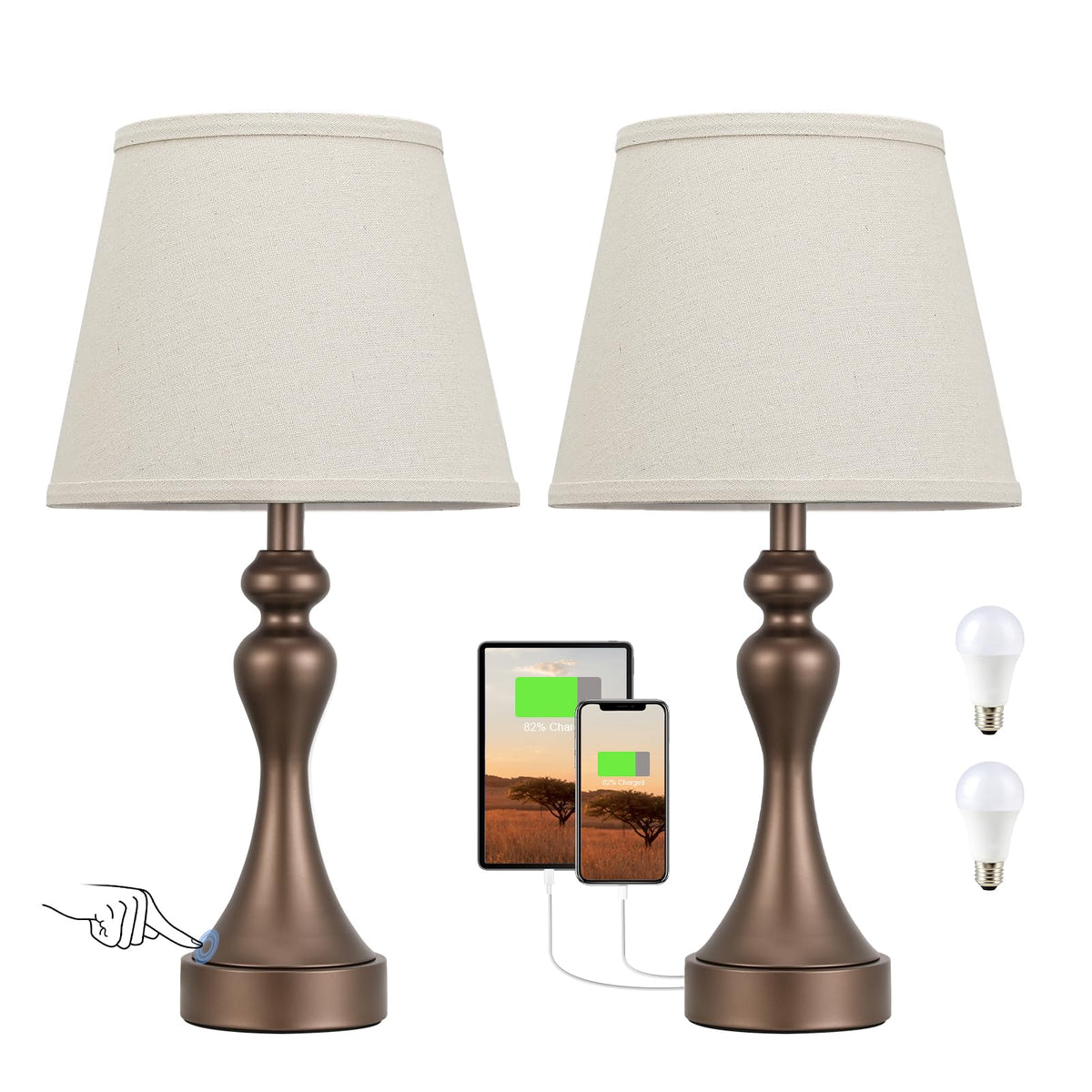 Seealle easy-assembly nightstand lamps with tool-free setup.