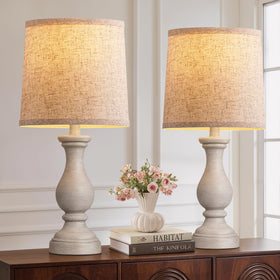 Seealle farmhouse lamps with a distressed wood base add rustic charm to any bedroom or living space.