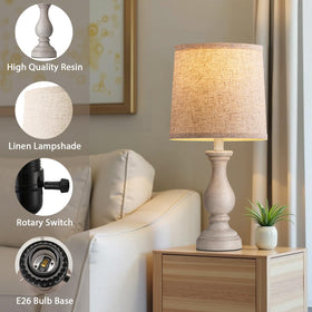 Seealle table lamp closeup showing linen shade and details.