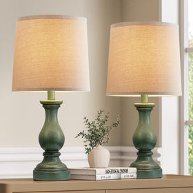 Seealle farmhouse table lamp in antique green adds cozy ambience to a living room