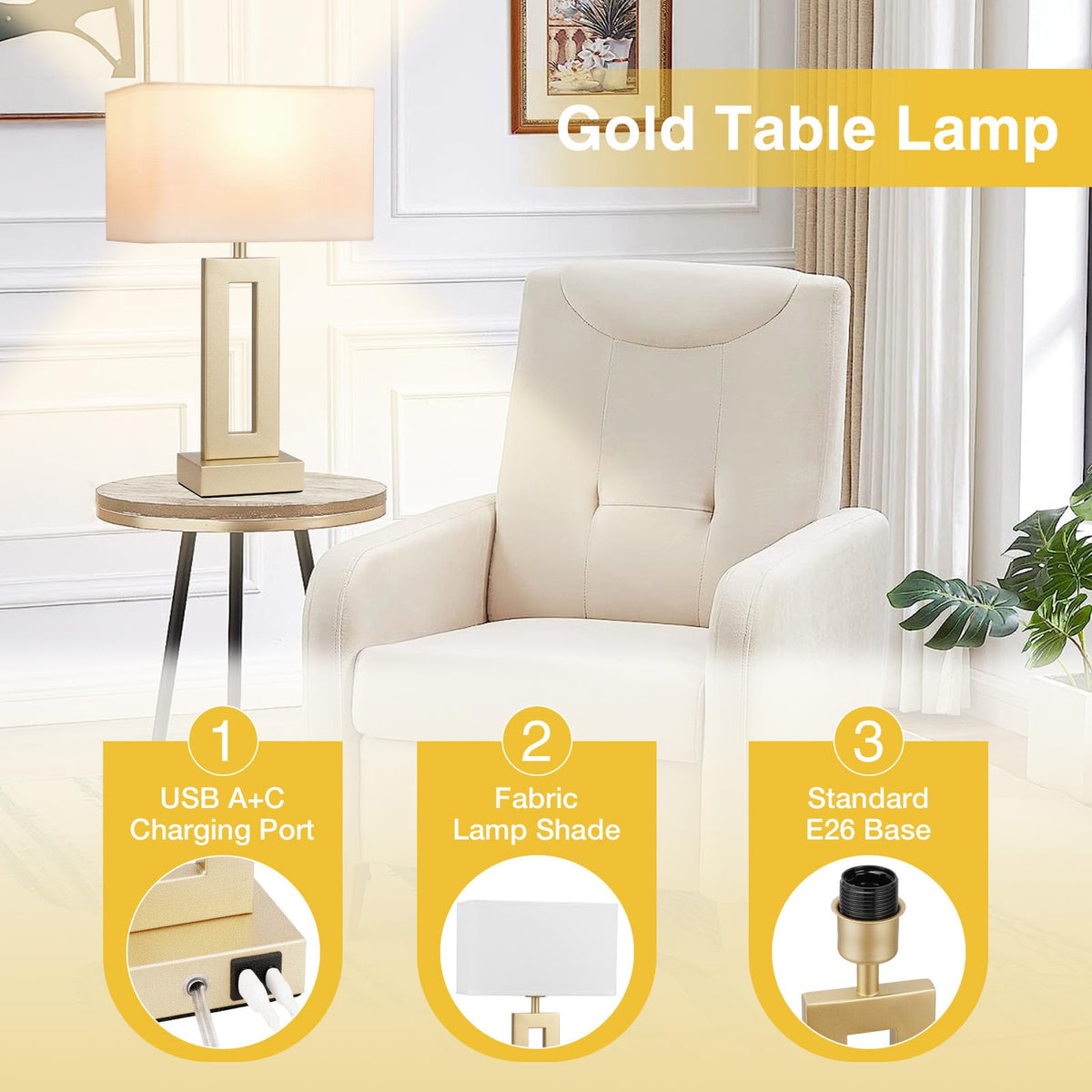 Seealle lamp base with USB-C + USB-A port for convenient charging on the nightstand.