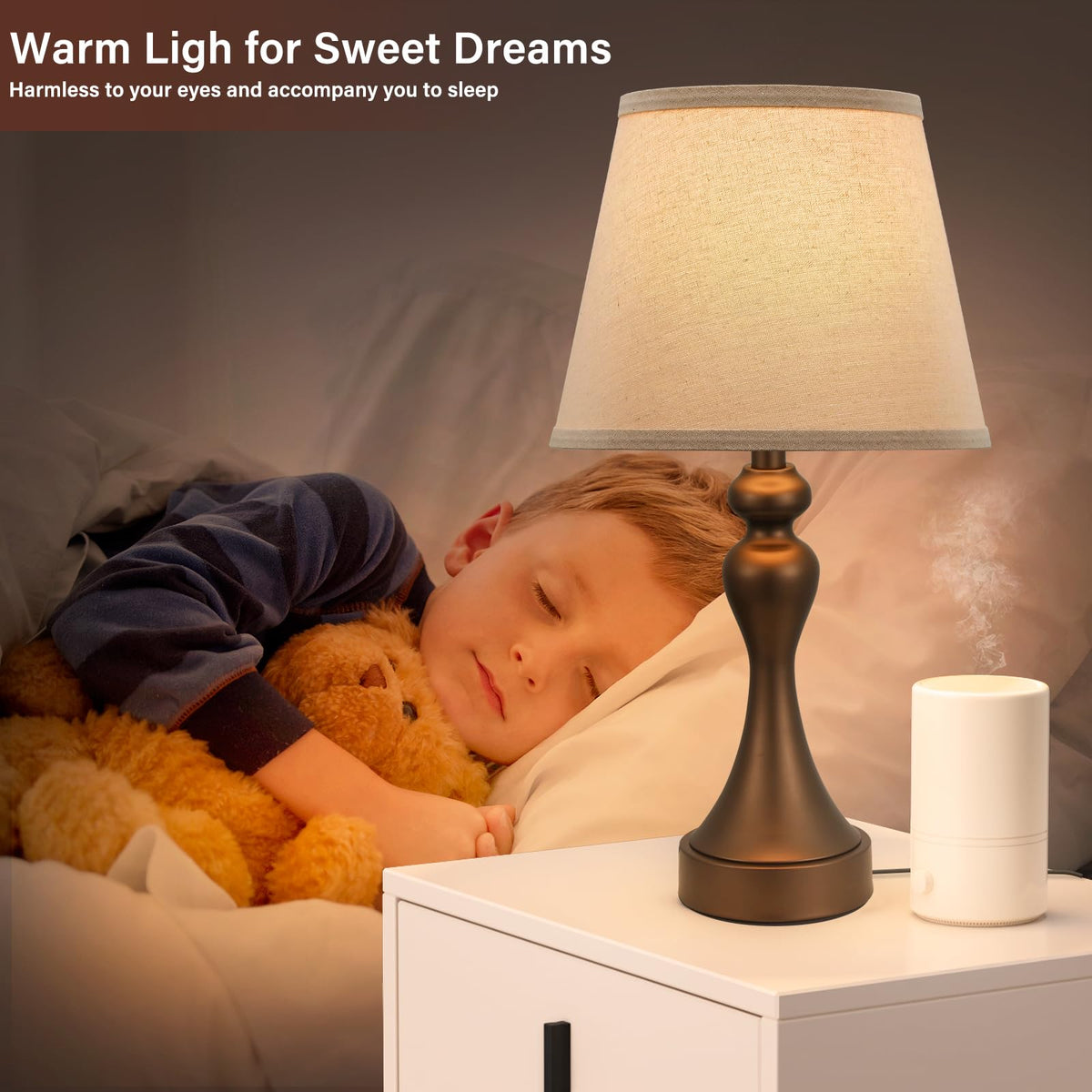 Seealle LED bulbs included with bedside lamps, energy-efficient lighting.