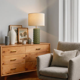 Seealle lamps with linen shade provide warm ambient lighting