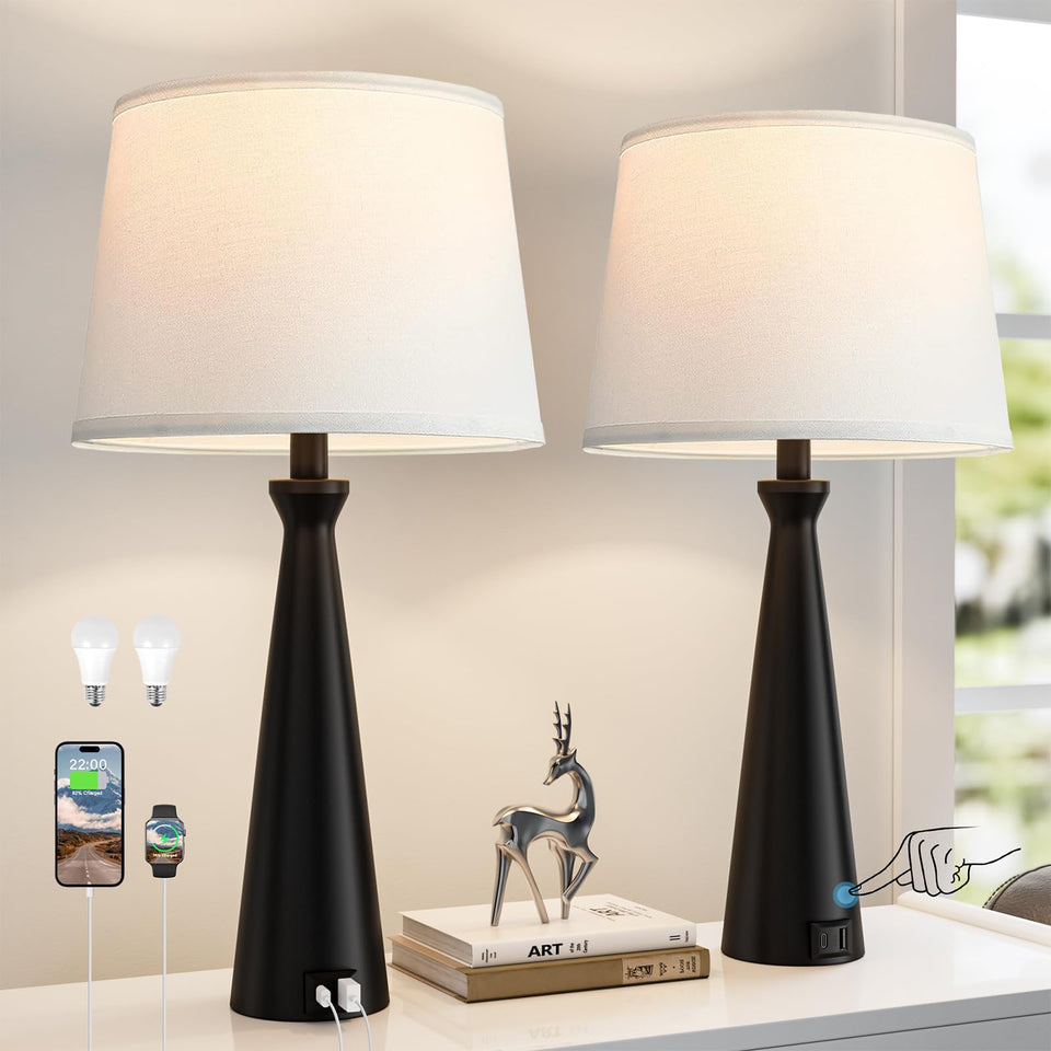 Seealle modern table lamps set 2 front view for elegant bedside lighting