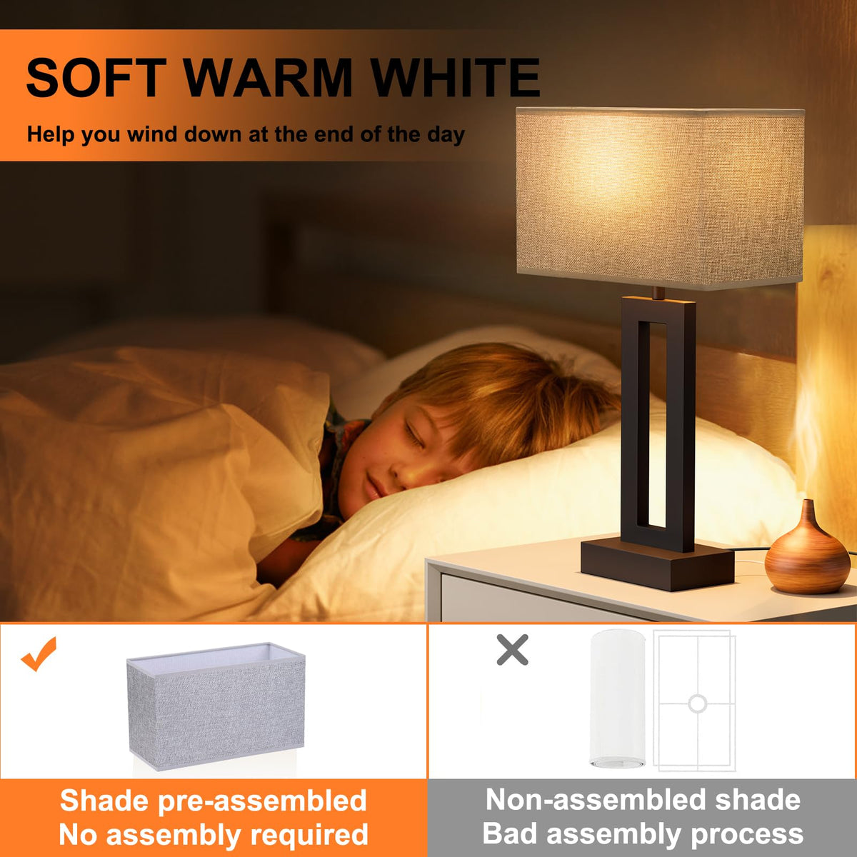 Seealle nightstand lamp placed on a bedside table in a cozy bedroom