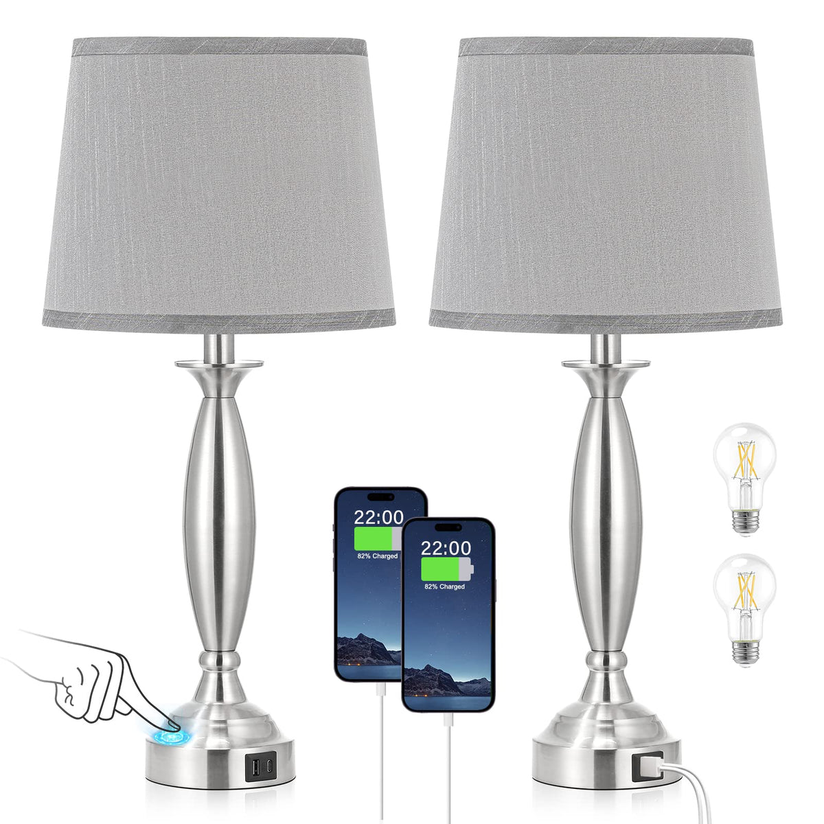 Seealle nightstand lamp on-off touch enables quick control.