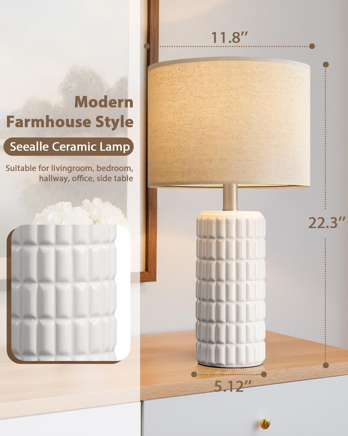 Seealle soft beige-white finish lamp suitable for bedside use