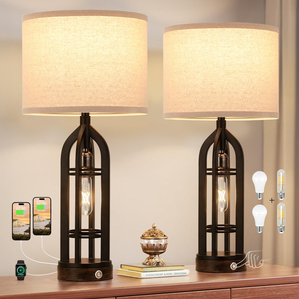 Seealle table lamps pair on living room table delivering balanced ambient light