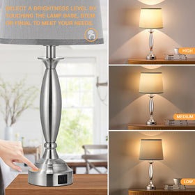 Seealle Touch bedside lamps USB ports enable convenient device charging.