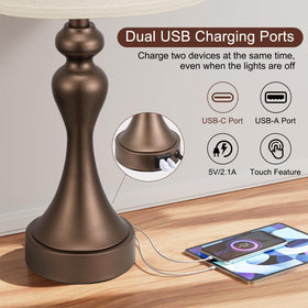 Seealle touch-control bedside lamps enabling quick brightness changes.