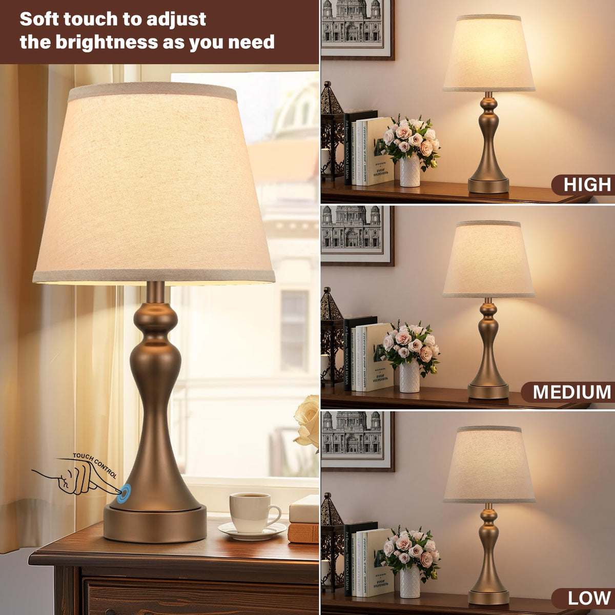Seealle bedside lamps with USB-C and USB-A ports, convenient device charging.