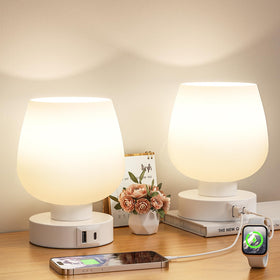 Seealle Touch Table Lamp with frosted opal shade in nightstand setup for soft evenings
