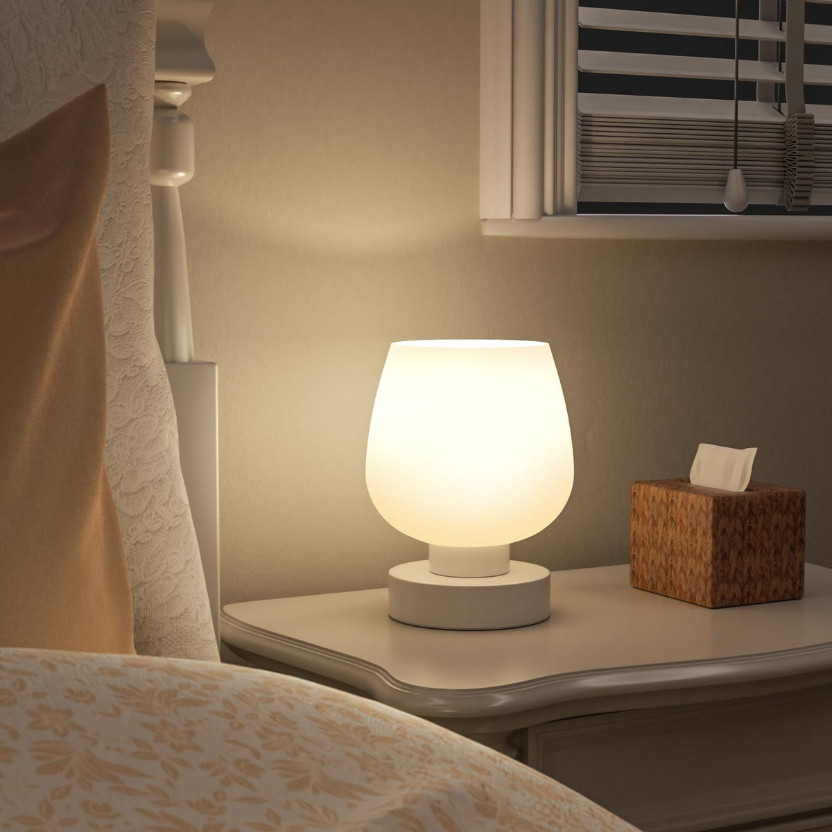 Seealle Touch Table Lamp with white opal shade providing soft, diffused glow