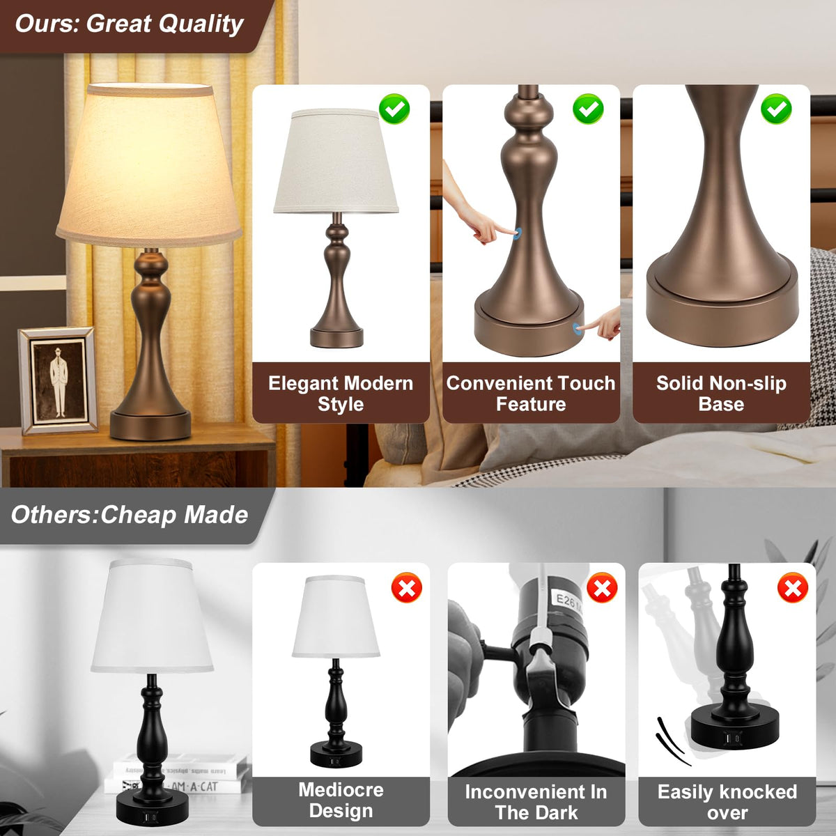 Seealle two-pack bedroom lamps ideal for coordinated bedside lighting.