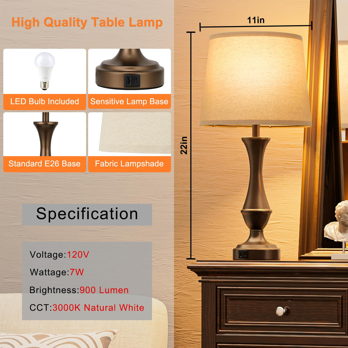Seealle nightstand lamps suitable for bedrooms and living rooms