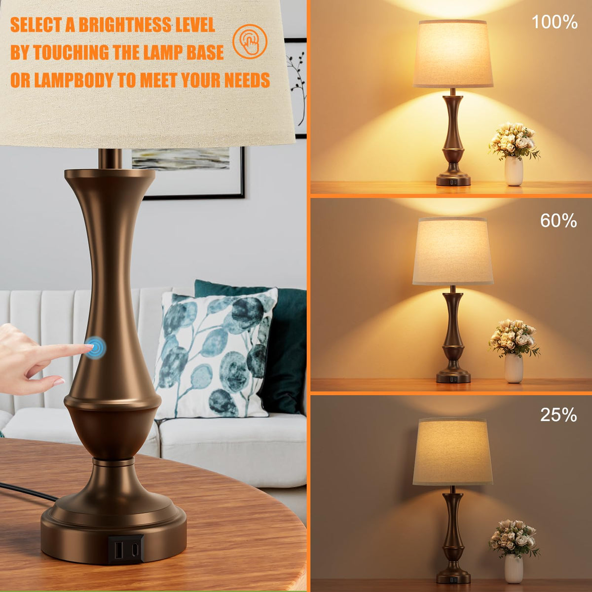 Seealle touch lamp with dual USB-C ports for convenient charging