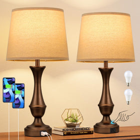 Seealle upgraded touch lamp nightstand base and beige shade for warm ambience