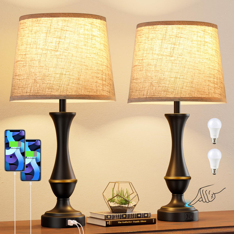 Seealle upgraded touch lamps on nightstands with 3-way dimming for cozy evenings.