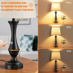Seealle bedside lamp showing USB-C and USB-A ports for convenient charging.