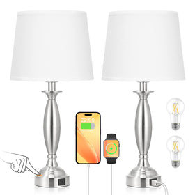 Seealle white bedside lamps with touch control for easy brightness adjustment.