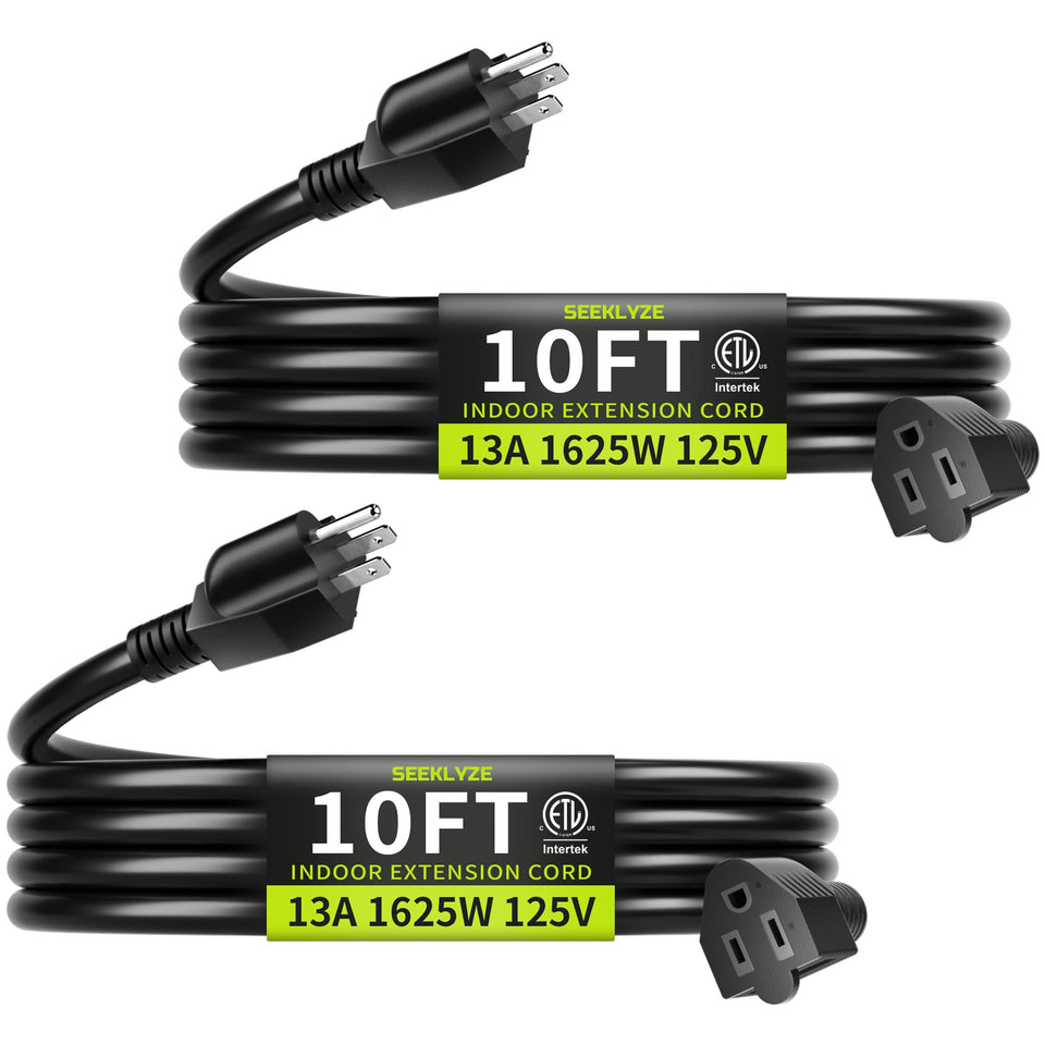 Seeklyze 10ft extension cord two-pack bundled for flexible indoor use
