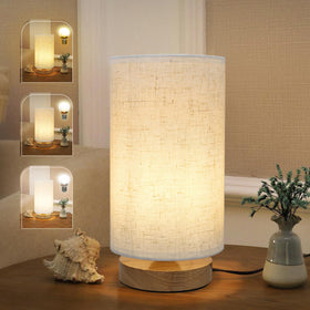SEENSINY nightstand lamp with round linen shade offers a soft reading glow.