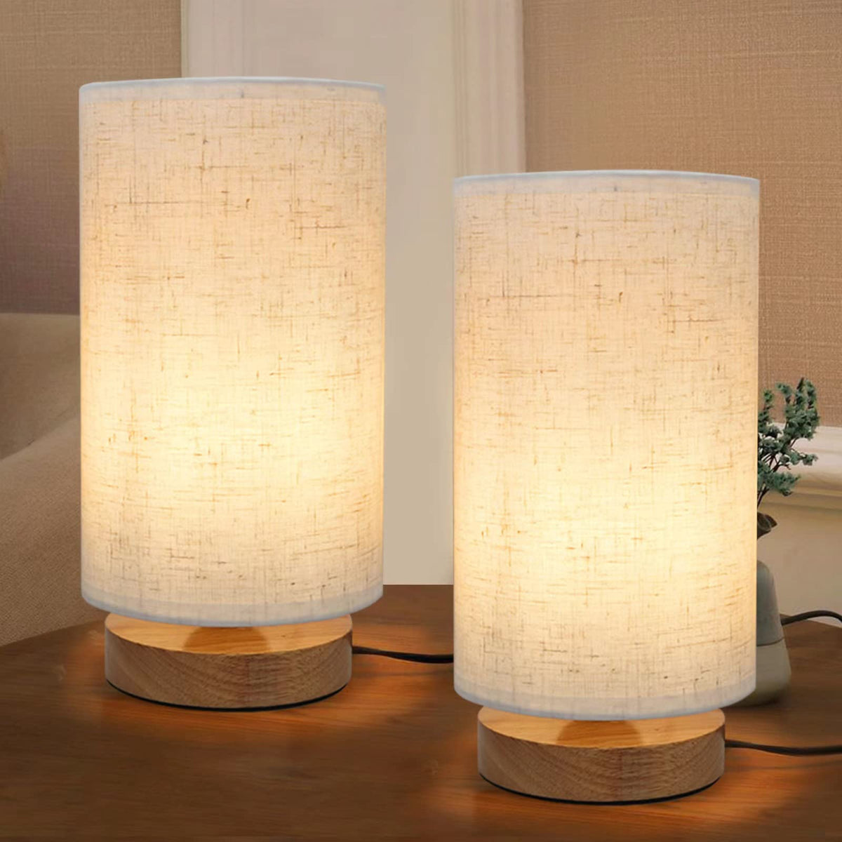 SEENSINY table lamps set of 2 with round linen shade for cozy bedroom ambiance