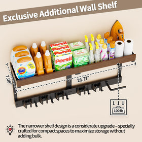 SEENWUUN broom-holder wall mount angled view shows sturdy wooden side rails