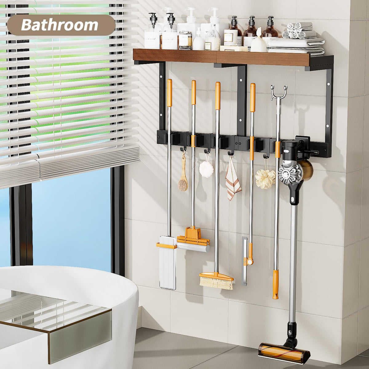 SEENWUUN broom-holder wall mount rustproof and easy-install for durable use