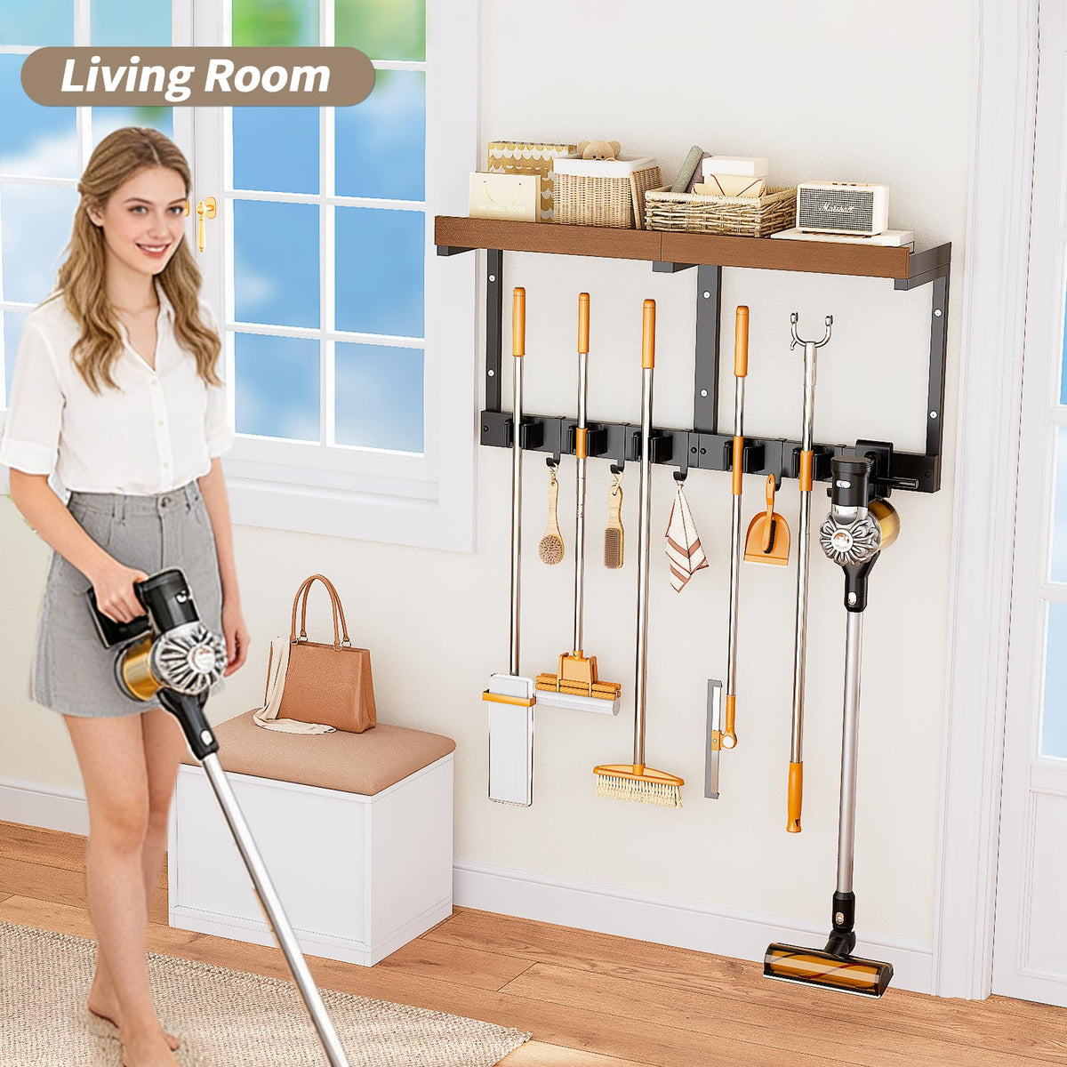 SEENWUUN broom-holder wall mount kitchen setup saving counter space