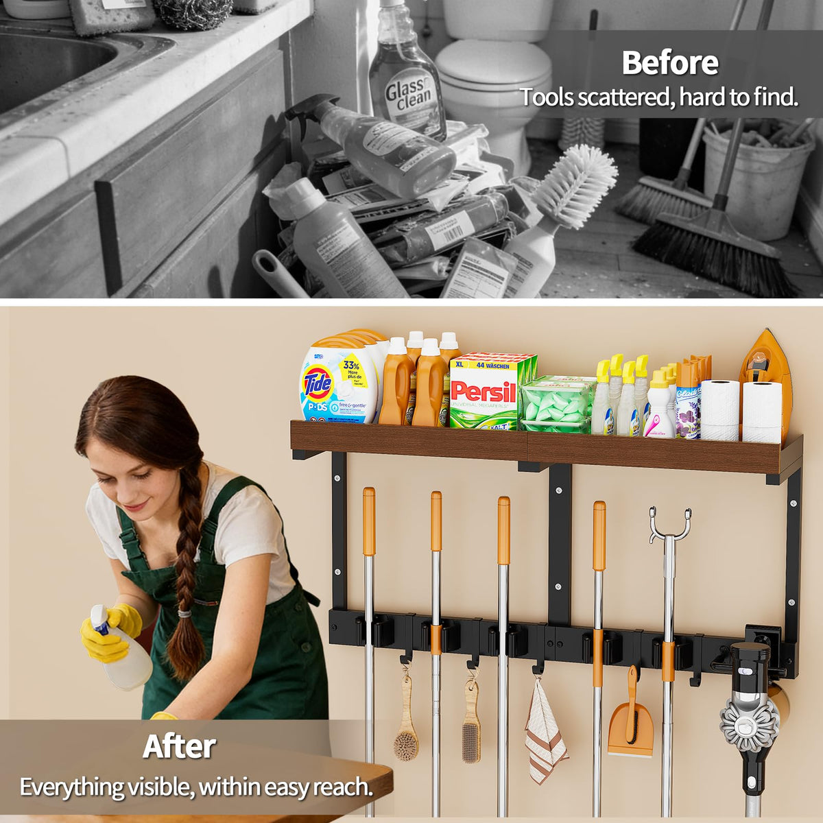 SEENWUUN broom-holder wall mount in laundry area maximizing space