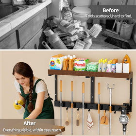 SEENWUUN broom-holder wall mount in laundry area maximizing space