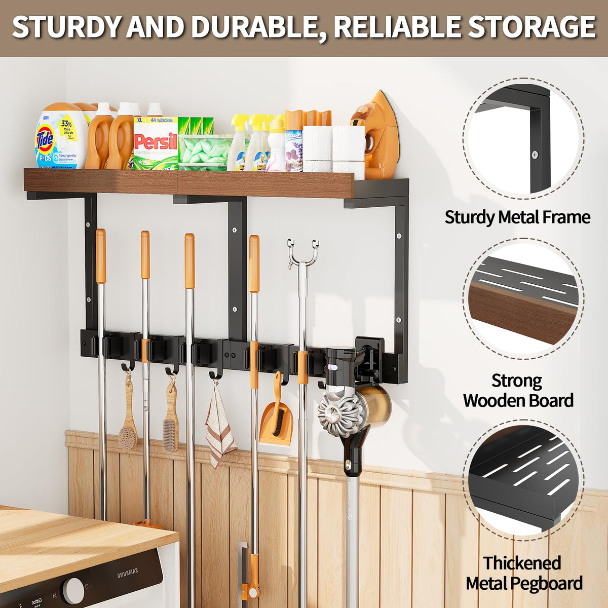 SEENWUUN broom-holder wall mount vacuum hook keeps vacuum upright and accessible