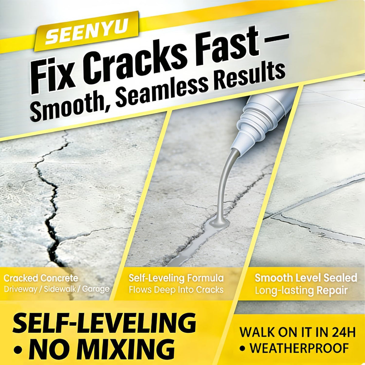 SEENYU flexible crack repair sealant moves with concrete to prevent future cracking.