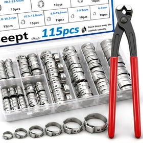 Seept 115pcs hose clamps kit showing 6-7mm size range for auto hoses