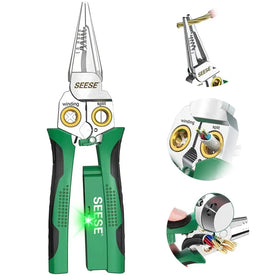 SEESE 8-in-1 wire stripper pliers showing ergonomic grip for precise stripping