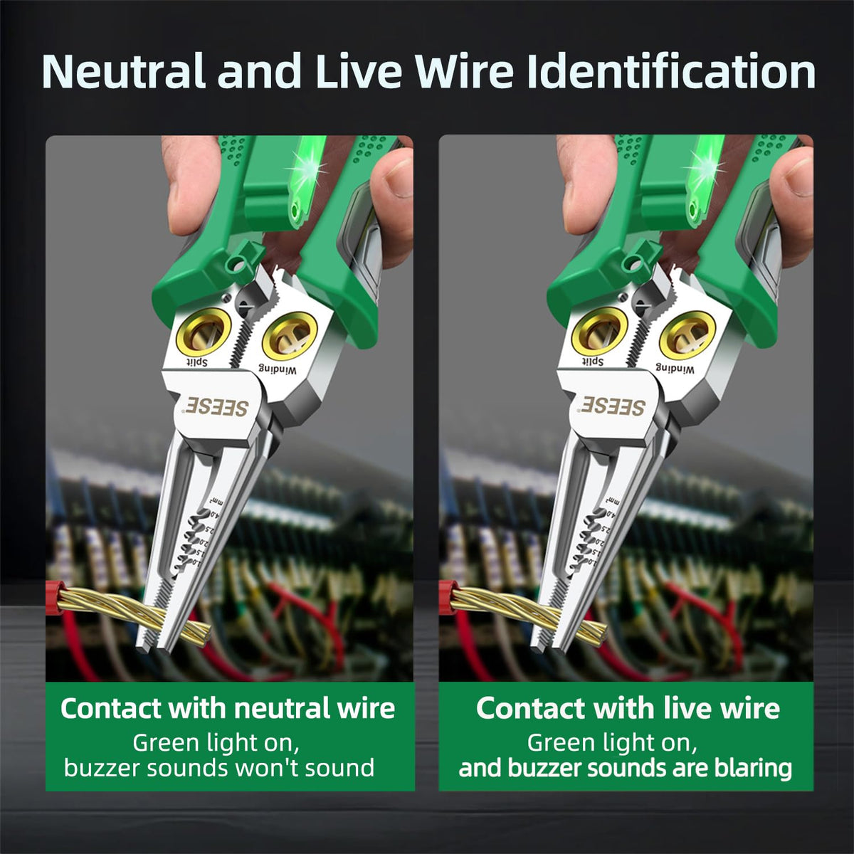 SEESE 8-in-1 wire stripper pliers demonstrating twisting capability for wires