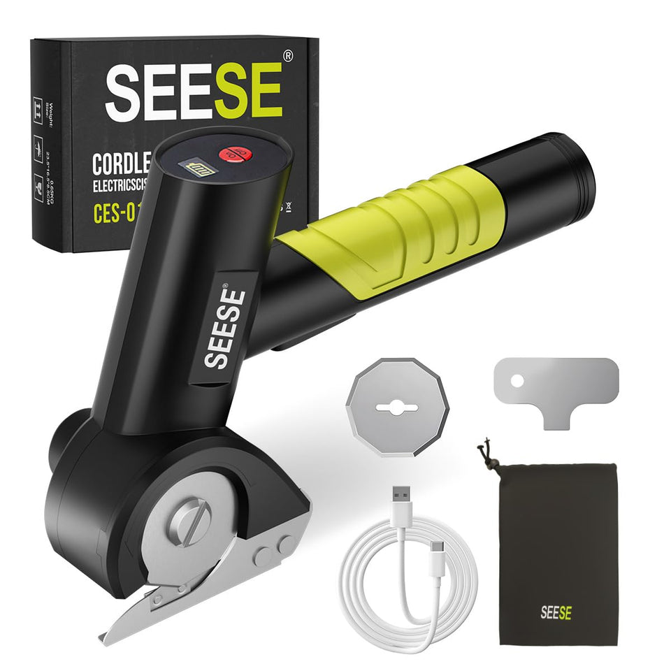 SEESE rechargeable cordless scissors cutting cardboard smoothly for efficient recycling