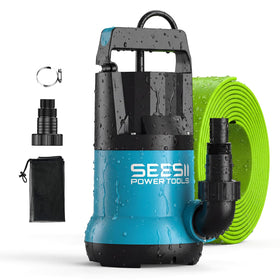SEESII 1HP submersible pump with hose kit for quick water removal.