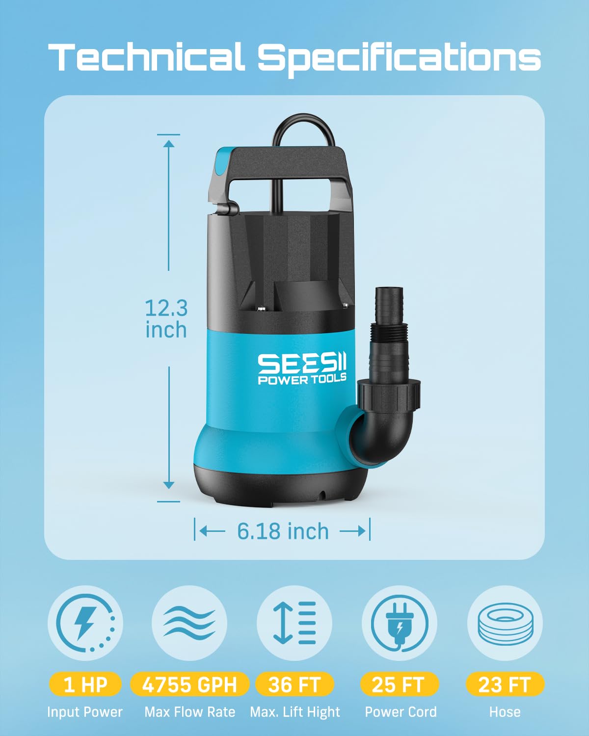 SEESII 1HP pump drains pools and hot tubs efficiently.