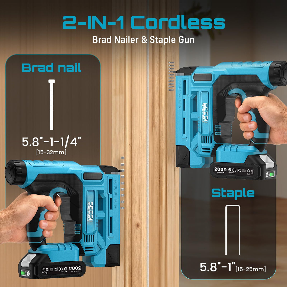 SEESII 2-in-1 nailer-stapler ready for upholstery and woodworking projects