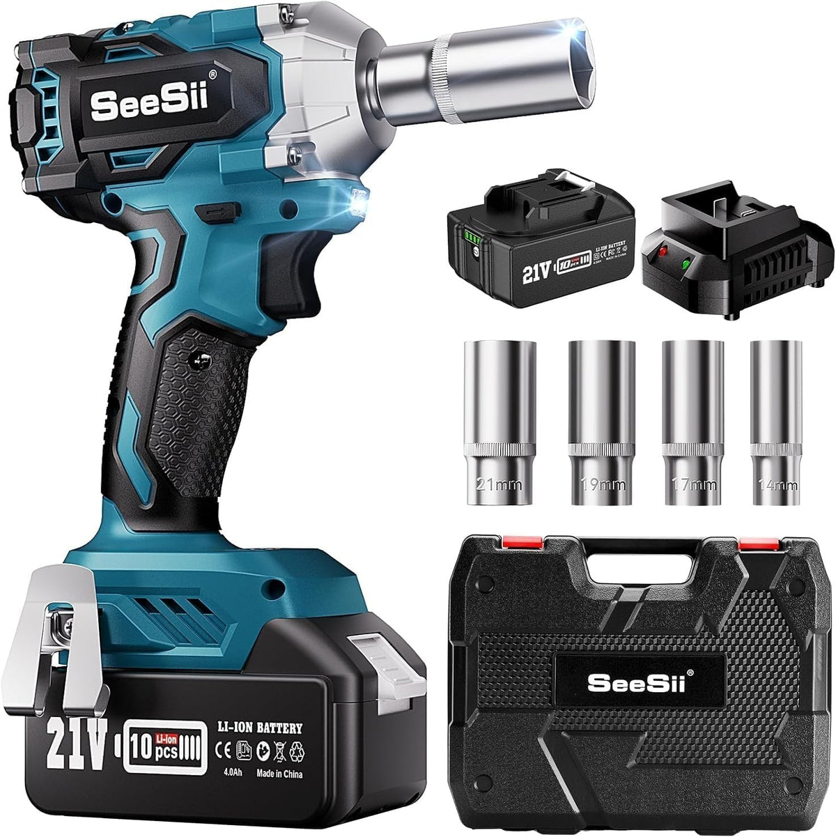 Seesii 21V cordless impact wrench with 450Nm torque for tough fasteners.