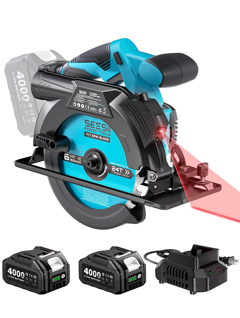 Seesii cordless circular saw with laser enables precise 6-1/2-inch framing cuts.