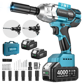 Seesii cordless impact wrench with 1/2-inch drive, ideal for car maintenance and tire changes