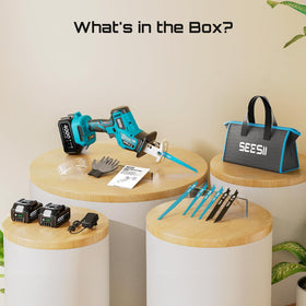 Seesii Cordless Reciprocating Saw with Storage Box and kit.