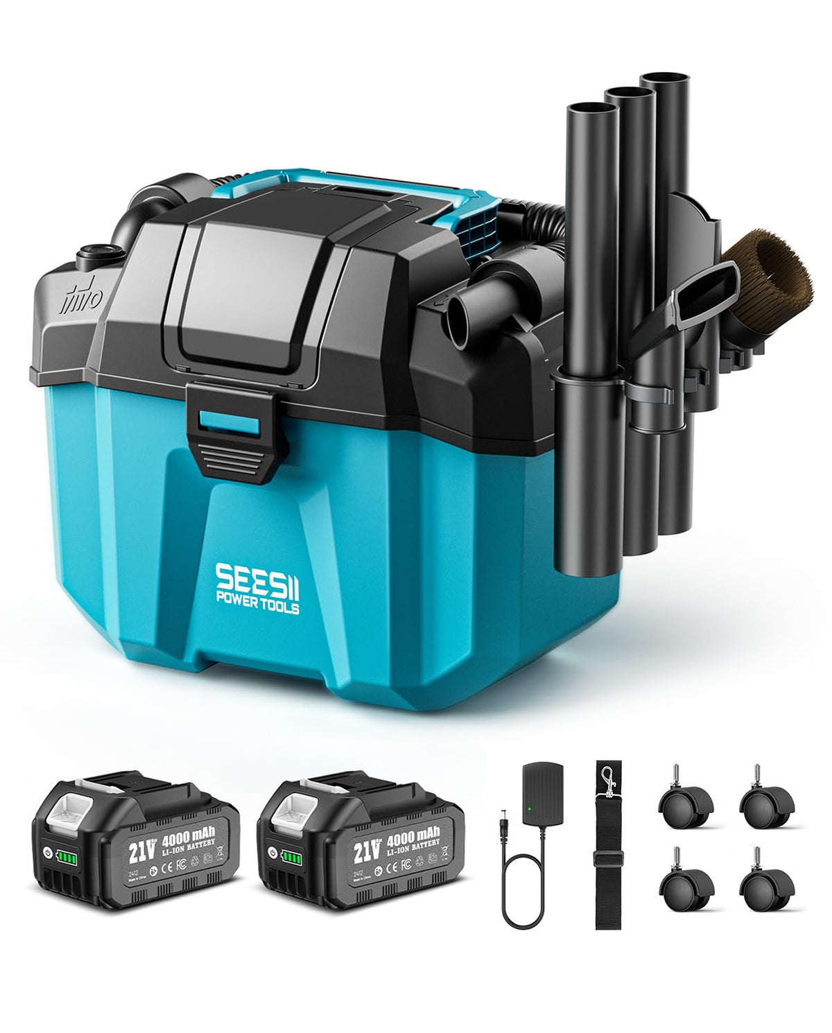 Seesii Cordless Shop Vac compact design shown for easy storage and handling